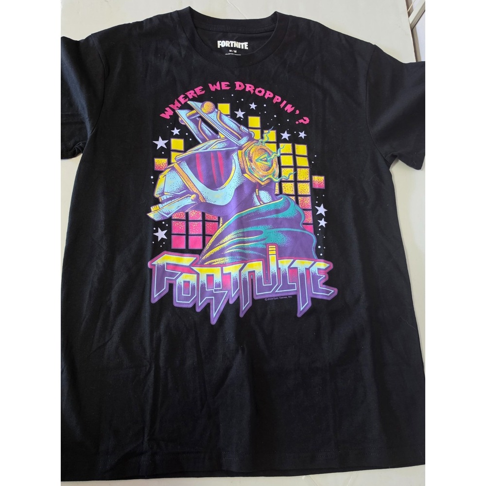 Fortnite Where We Droppin T-Shirt Mens Black Epic Games Llama Graphic Tee NWT